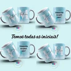 Caneca Personalizada fundo céu nuvem com Inicial e seu Nome de Porcelana