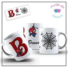 Caneca Personalizada do Homem Aranha com sua Inicial e Nome de Porcelana (Temos todas as Letras)