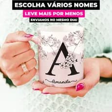 Caneca Personalizada com Inicial Nome e Frase da sua escolha Cerejeira (temos todas as letras)