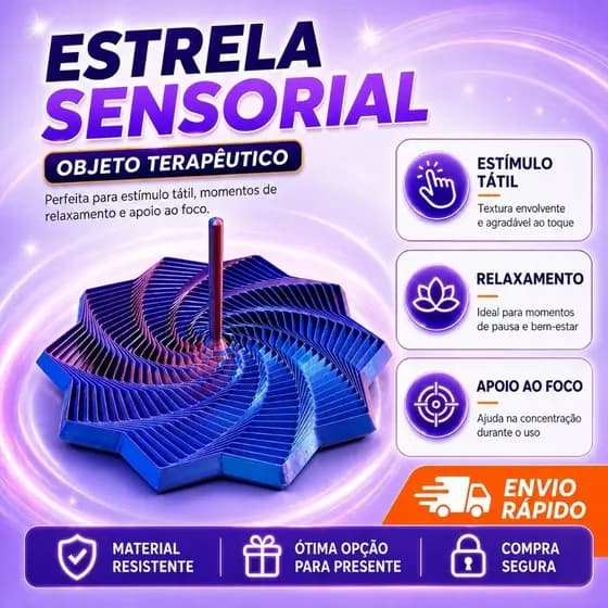 Estrela Fidget Sensorial - Recurso Terapêutico - Autismo TEA TDAH Ansiedade - Foco Concentração