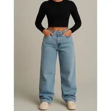 Calça Feminina Jeans Wideleg Pantalona corte reto Baggy streetwear cor estonada