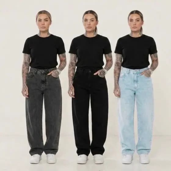 Kit 3 Calças Jeans Streetwear Feminina Baggy Stonada BASIC