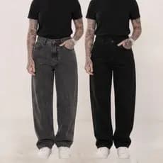 Kit 2 Calças Jeans Feminina Streetwear Baggy Stonada Casual Solta Larga