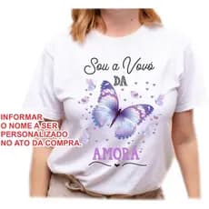 Camisa personalizada com nome para vovó de menina tema borboletas e passáros