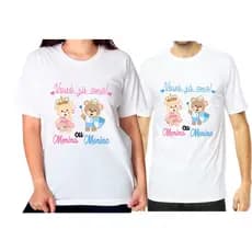 Kit 2 camisetas chá revelação vovó e vovô já amam ursinhos rosa e azul claro