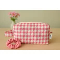 Necessaire box xadrez rosa pink mais brinde