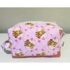 Necessaire Organizadora Porta Maquiagem Bicolor Rosa de Ursinho Tamanho G