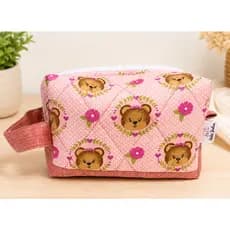 Necessaire Box Porta Maquiagem Rosa de Ursinho Floral