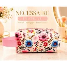 Necessaire Floral Feminina Forrada Em Sinteco Doll Porta Maquiagem Bolsa Orgazadora Mala de Viagem Com Alça