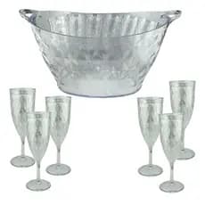 Conjunto Champanheira C/ 6 Taças de Champagne em Acrilico