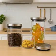Conjunto 3 Potes De Vidro Borosilicato Tampa Inox