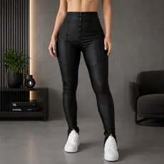 Calça Legging feminina Com Zíper Frontal E Nas Barras Tecido Power
