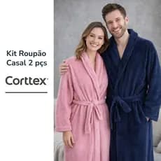 Kit Roupão Kimono Casal 2 unidades Corttex Plush Microfibra Macio Tamanho M e G Várias Cores