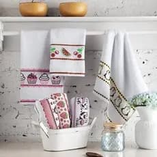Kit Pano de Copa Prato Jacquard Felpudo 100% Algodão Atoalhado 48x65cm Desenhos na Barra
