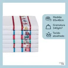 Kit 5 Pano de Prato 100% Algodão 48cm x 65cm Copa Cheff Atoalhado Desenhos Jacquard