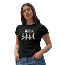 Camiseta Feminina Baby Look The Beatles Estampa Rock Algodão Premium Manga Curta Confortável P ao GG