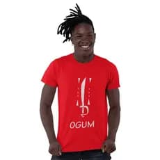 Camiseta Masculina Ogum Algodão Estampa Ogunhê Afro Manga Curta Confortável Umbanda Candomblé