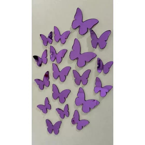 Promoção Kit Borboletas Espelhadas 3D Roxo Autocolante