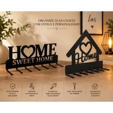 Porta Chaves Home Sweet / Home em Aço Carbono – Decoração Moderna para Casa
