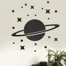 Adesivo de Parede 3D Espelho Acrílico Lua Estrela Planeta Quarto Infantil