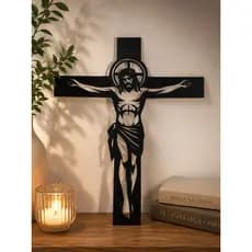 Crucifixo de Parede em Aço Carbono Preto – Símbolo de Fé e Proteção