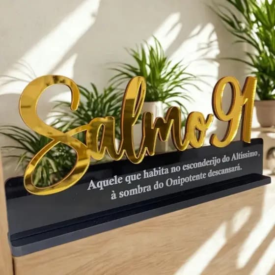 Frase Salmo 91 Acrílico Espelhado 25x11cm – Decoração Religiosa Parede Moderna