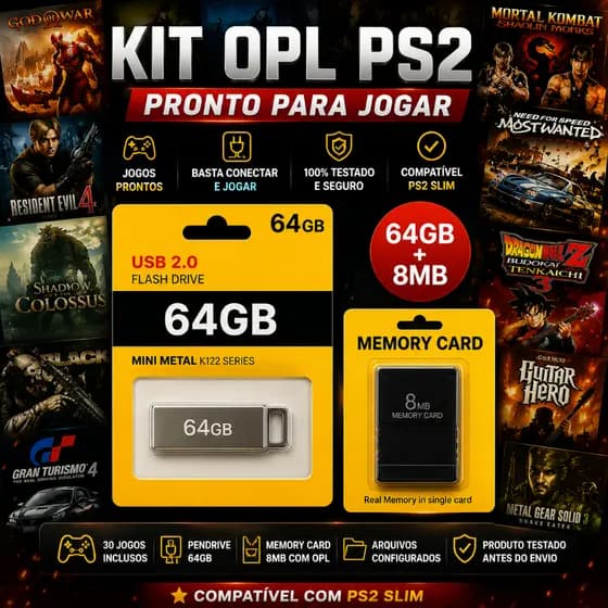 KIT OPL PARA PLAYSTATION 2 + PENDRIVE DE 64GB COM JOGOS