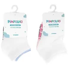 Kit 3 Pares Meia Pimpolho Infantil Lisa Branco/Azul Branco/Rosa Menino Menina