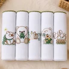 Kit Fralda de Pano Bordada para Bebê com 5 unidades 100% Algodão Menino