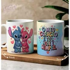 Caneca Stitch Dia dos Namorados - Caneca Namorados Stitch - Caneca Stitch e Angel - Caneca Stitch