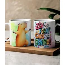 Caneca Divertida Zen Por Fora! Caos Por Dentro! | Presente Criativo | Caneca Humor | Caneca Capivara