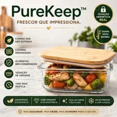Pote Hermético de Vidro com Tampa de Bambu 600ml PureKeepConserva Alimentos, Pote de Vidro