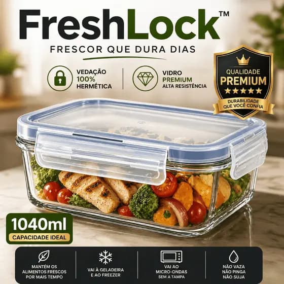 Pote de Vidro Hermético 1040ml FreshLock™ | Não Vaza | Mantém Alimentos Frescos | Livre de BPA