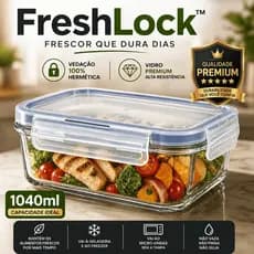 Pote de Vidro Hermético 1040ml FreshLock™ | Não Vaza | Mantém Alimentos Frescos | Livre de BPA