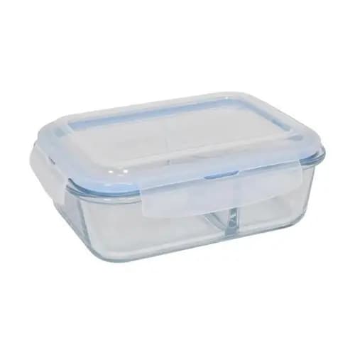 Pote Hermetico Retangular Com Divisoria Vidro Transparente 1040ml Resistente Versatilidade Organizado