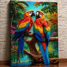 Quadro Decorativo Casal de Araras Coloridas Natureza Tropical Sala Quarto MDF HD Decorativo