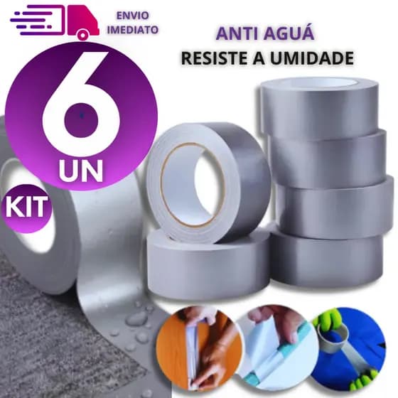 Fita Silver Tape Multiuso 5 mt X 45mm Resistente a Prova D'agua Na Cor Cinza.