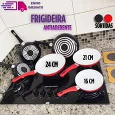 Frigideira De Cerâmica Com Cabo de Silicone  Vermelho e Preto 16 20 e 24cm Envio Imediato