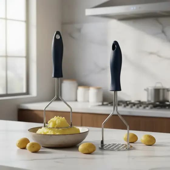 Amassador De Batatas Legumes Aço Inox Cabo Preto Ergonômico