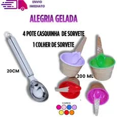 Colher de Sorvete e Pote Tigela em Formato de Casquinha de Sorvete com Colher Combo Alegria Gelada