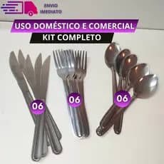 Jogo de Talhares 18 Peças Inox 06 Facas com Serra 06 Garfos 06 Colheres de Sopa Mesa