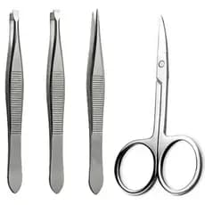 Kit 3 Pinças Profissional (Reta + Chanfrada + Ponta Agulha) Tesoura Tesourinha Sobrancelhas
