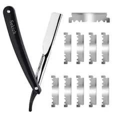 Kit Navalha Navalhete Profissional Barbeiro + Lâminas Aço Inox Acabamento Barba Sobrancelha