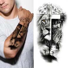 Tatuagem Temporária Tattoo Fake a Prova D'água Unisex Realistas 3D Festa Verão Praia Unisex Grande Leão Jesus Cristo