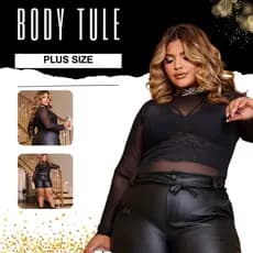 Body Camisa Blusa Tule Plus Size Transparente  Gola Alta Tendencia 2025 Promoção Novidade