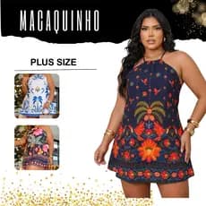Macaquinho Plus Size Short Saia Rodado Amarração Soltinho Tendencia Estampado Verão Chique Promoção Barato
