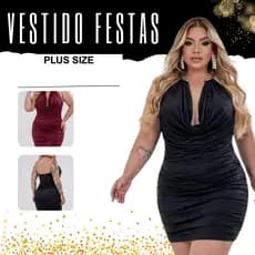 Vestido Plus Size All Curve Curto Drapeado Corrente Suplex Acetinado Justinho Tendência Blogueira Festas Rodeio Pecuaria