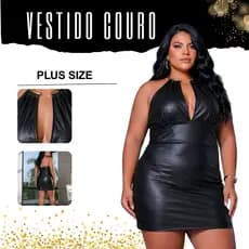 Vestido Couro Plus Size Feminino Rodeio Country com Argola Dourada Pecuaria Show