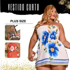 Vestido Curto Plus Size Estampado All curve Com elástico Modelador Disfarça Barriga Verão Tomara que Caia Alça Fina