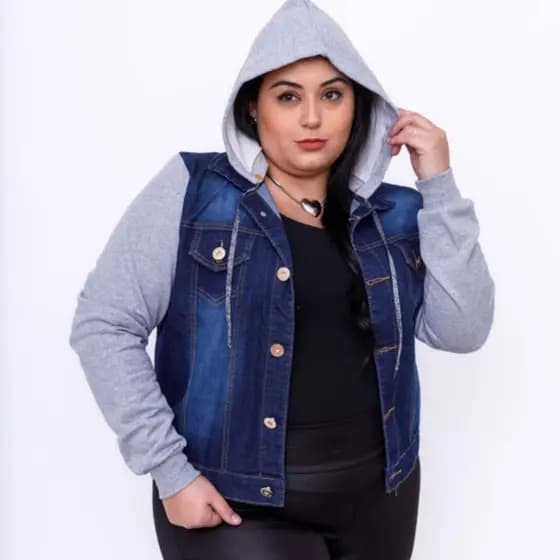 jaqueta Jeans Feminina Com Moletom e capuz  manga longa 40005